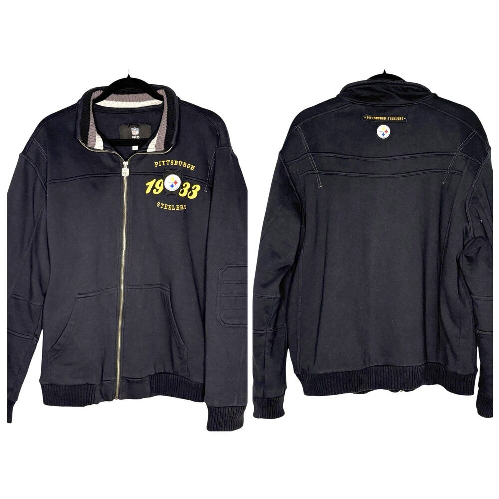 NFL Proline Mens L Pittsburgh Steelers Heavy Black Sherpa Lined Jacket Coat